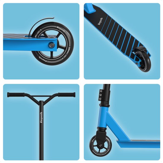 LifeGoods Stuntstep Fly Pro - 6+ Jahre - Schritt für Kinder - Jungen/Mädchen - 100mm - 100KG - Schwarz/Blau