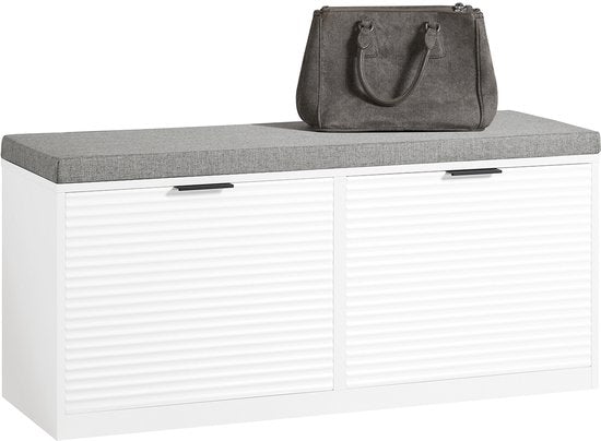 SoBuy FSR147-W Schuhbank - mit 2 Klappen und Polsterung - Weiß