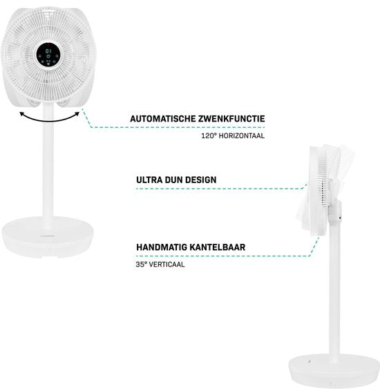 VONROC BREEZE Wireless Fan - Flüsterleise (<44 dB) - 24 Geschwindigkeitsstufen - leicht und tragbar - 3 Windmodi: Natural, Sleep, Normal - Modular: sowohl Tisch- als auch Bodenventilator - Luxus-Touch-Display - Inkl. Fernbedienung - Weiß