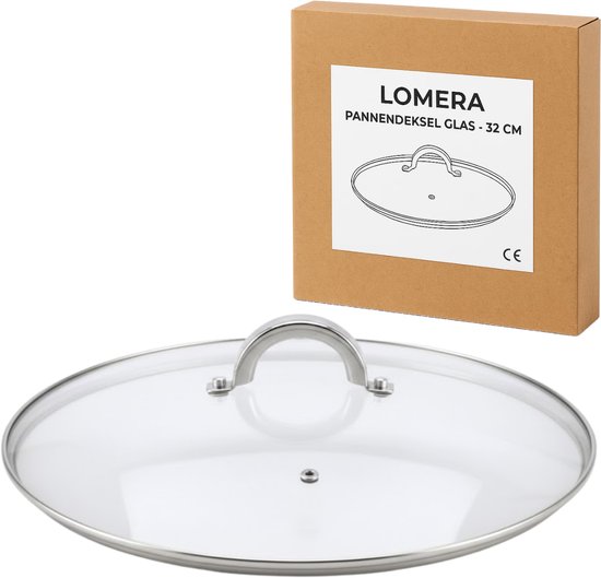 Lomera Glaspfannendeckel - Deckel für Pfanne - Deckel mit Dampfloch - Edelstahlrand - spülmaschinenfest - Ersatzdeckel - hitzebeständiges Glas - Deckel für Pfannen - Deckel für Bratpfanne