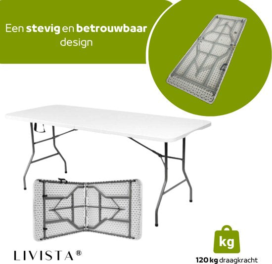 Livista® Klapptisch - Klapptisch - 180 x 70 cm - Klapptisch - Rutschfest und wetterfest - Weiß