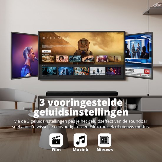 FlinQ - Soundbar - mit Subwoofer - Bluetooth - 3D-Surround-Sound - Fernbedienung - Film/Musik/Nachrichten-Modus - Schwarz