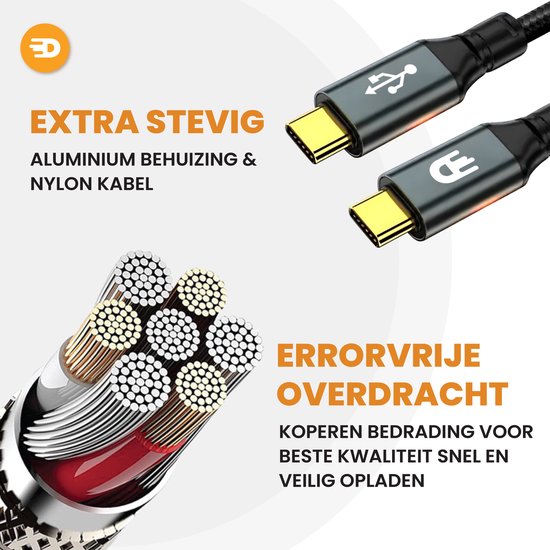 Drivv. USB C Kabel zu USB C 3.2 - 100w Schnellladegerät - 4K 60Hz - 20GBs - 3 Meter - Geeignet für Samsung, Macbook, iPhone 15 & mehr - Nylon - Grau