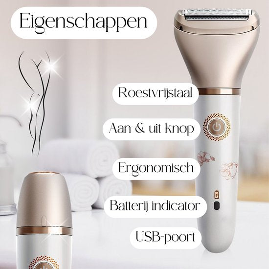 2-in-1 Ladyshave + Extra Scherkopf - Gesicht - Achseln - Beine - Bikinizone - Rasierer Frauen - Elektrischer Epilierer - Gesichtshaarentfernung Damen - Trimmer Frauen - Ladyshaves Bikini - USB Wiederaufladbar