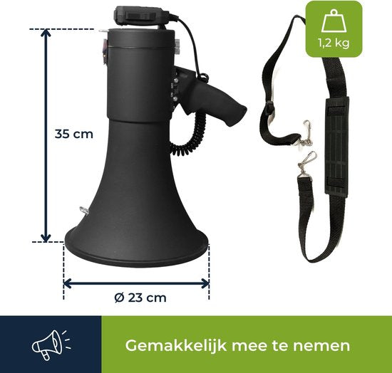 Velleman Leistungsstarkes 50-W-Megaphon mit eingebauter Sirene, 700-Sekunden-Aufnahme, Lautstärkeregelung, Bluetooth, Handmikrofon und USB-Anschluss, Reichweite: max. 1200 m, mattschwarz