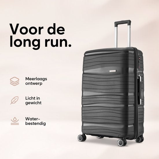 SKYCASES Travelin' Charm - 28-inch großer Reisekoffer - Zahlenschloss - 41x24x69 cm - 98L - Leicht, wasserdicht & langlebig - Schwarz V2