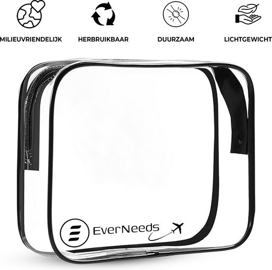 EverNeeds Kulturtasche - Frauen und Männer - Organizer - 1 Stück - Transparent/Schwarz