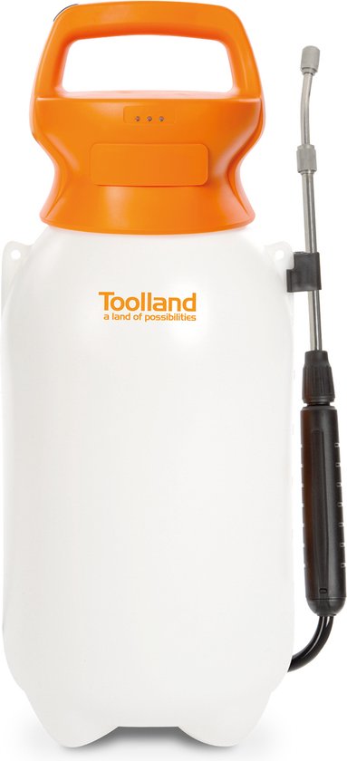 Toolland Drucksprüher, elektrisch, Akku, Teleskoplanze, verstellbarer Sprühkopf, Schultergurt, 8 Liter, weiß/orange/schwarz