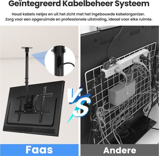 TV-Halterung - für Decke oder Dachschräge - 32" bis 65" - drehbar & neigbar - Max 30KG - Schwarz - von Faas