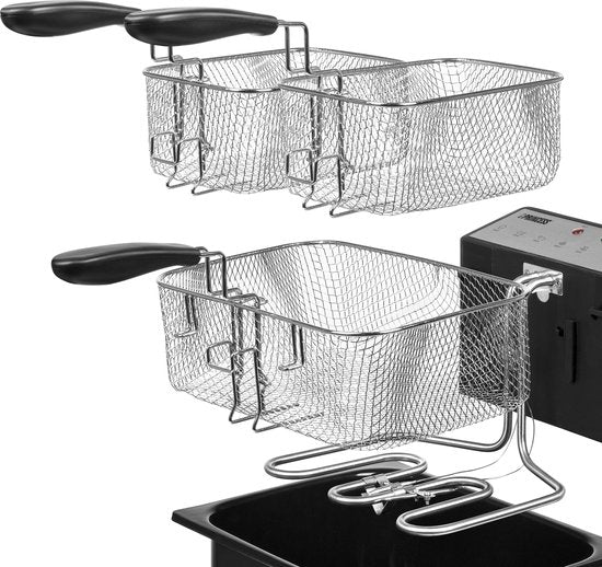 Princess Fryer 185000 - Großfritteuse - 1 großer und 2 kleine Körbe - 5 Liter - 3270W - Sichtfenster - Kaltzone - Anti-Geruchsfilter