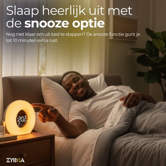 Zybra® Premium Wake Up Light - Digitaler Wecker - Lichtalarm - Nachtlicht - Wecker - 20 Helligkeitsstufen - 25 weiße Geräusche - Inkl. niederländischer Anleitung