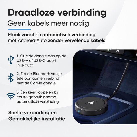 CarMe Luxe Android Auto Dongle - Kabelloses Android Auto - USB-A & USB-C - Schwarz
