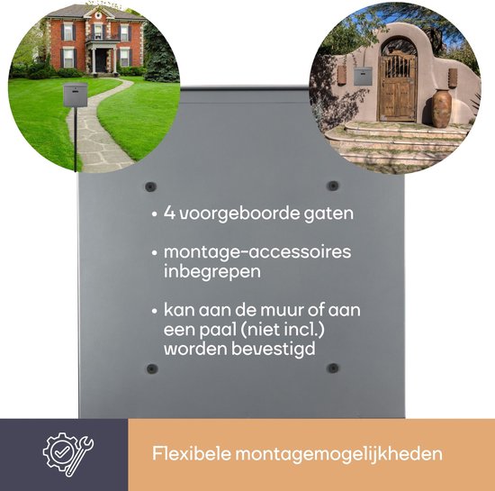 Perel Briefkasten Monaco, Außenwandbriefkasten, Wandmontage, mit Namensschild, Schlüsselschloss, abschließbar inkl. 2 Schlüssel, Edelstahl, 36,8 x 36,5 x 10 cm, silbergrau