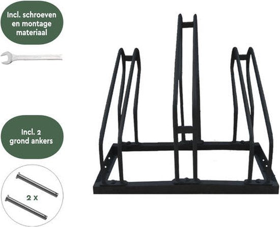 BRASQ Fahrradträger für 3 Fahrräder - Fahrradständer - Fahrradträger - Fahrradhalterung für Boden Inklusive Befestigungsmaterial - Schwarz