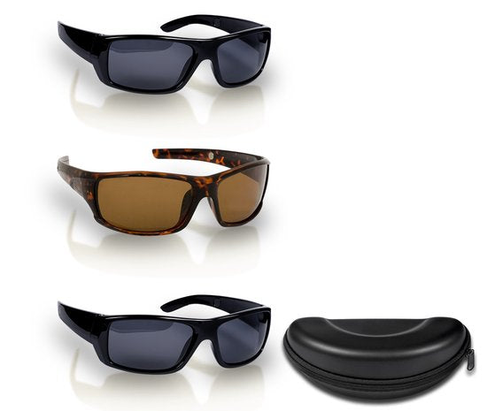 HD Polar View Sonnenbrille, 2x schwarz, 1x braun – Unisex – polarisierte Sonnenbrille – mit 1x Hartschalen-Aufbewahrungsetui
