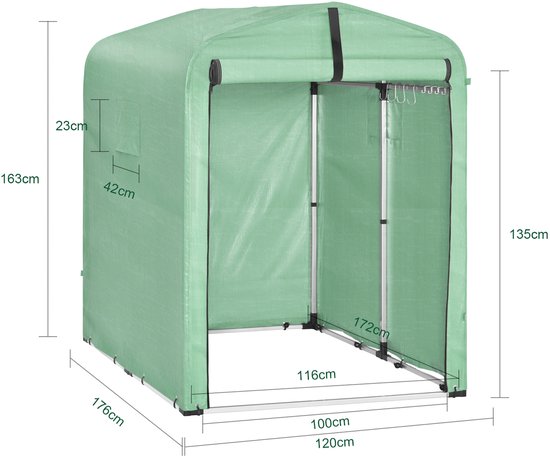SoBuy KLS11-GR Gerätehaus, Outdoor-Gartenhaus, wasserdicht, Motorhaus mit Haken, Garage für Fahrrad und Werkzeug, Fahrradschuppen, Aufbewahrung und Lagerung, grün, 120 x 176 x 163 cm
