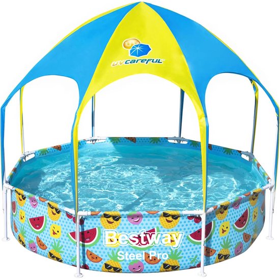Bestway Steel Pro Kinderpool - UV-Sonnenschutz & kühlender Wassersprüher - 244x51 cm