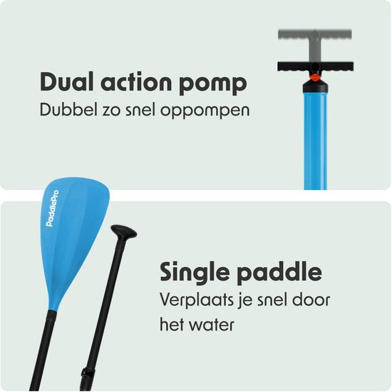 LifeGoods SUP Board Tandem - 2 Personen - 220 KG Belastbarkeit - 381 x 86 cm - Aufblasbar - Komplettes SUP Paket - Himmelblau