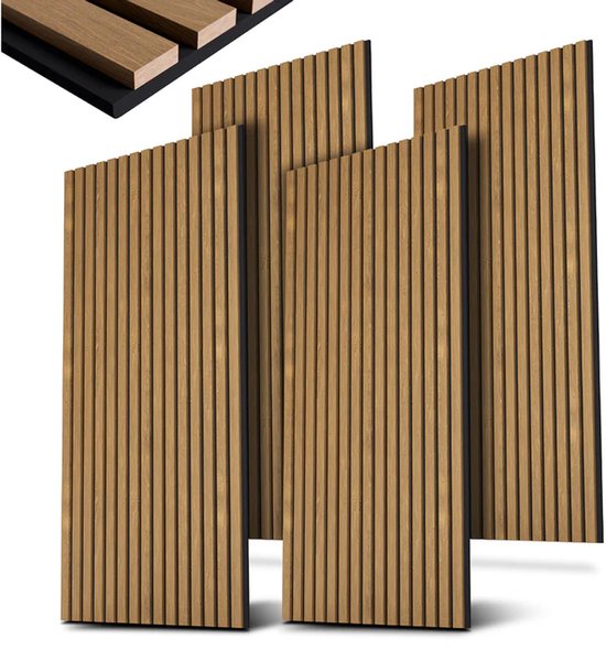 Akustik-Wandpaneele - 4er-Set - schallabsorbierendes MDF & PET-Schaum - Natur dunkel - 120 x 60 x 1,8 cm