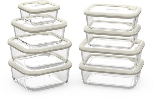 Safecourt Frischhaltebehälter - komplett aus Glas (100% frei von Mikroplastik) - Backofen, Gefrierschrank, Mikrowelle und Spülmaschine - 8-teiliges Set