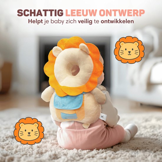 Vulpes Goods® BabyCare - Baby Kopfkissen - Baby Sicherheitskissen - Sturzrucksack - 3D Atmungsaktiv - Sicheres Laufen lernen - Löwe
