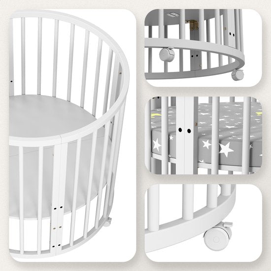 Flowsense Baby Box - Runder Laufstall - Mit Matratze - Höhenverstellbar - Räder - Weiß