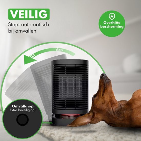 Travelhawk Elektroheizgerät - Keramikheizgerät - 3 Stufen - 950W Heizgerät - Elektroheizgerät mit LED-Anzeige - Rotierend - Schwarz