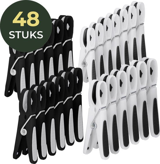 Gandria Wäscheklammern 48 Stück - Kunststoff-Wäscheklammern - Satz von 48 Kunststoff-Wäscheklammern - Wäscheständer Wäscheklammern 10 Kg - Schwarz/Weiß und Weiß/Schwarz
