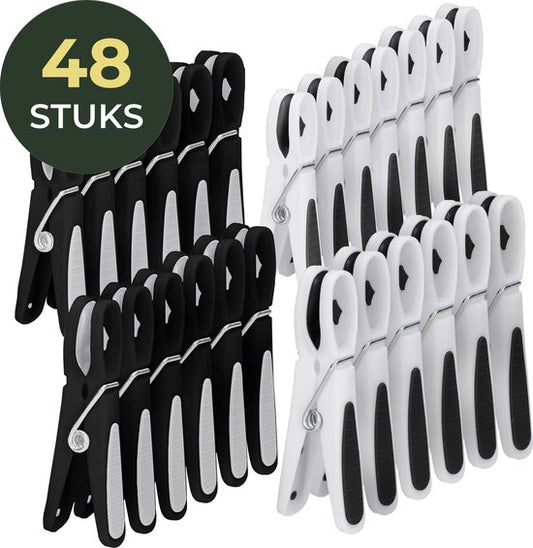 Gandria Wäscheklammern 48 Stück - Kunststoff-Wäscheklammern - Satz von 48 Kunststoff-Wäscheklammern - Wäscheständer Wäscheklammern 10 Kg - Schwarz/Weiß und Weiß/Schwarz