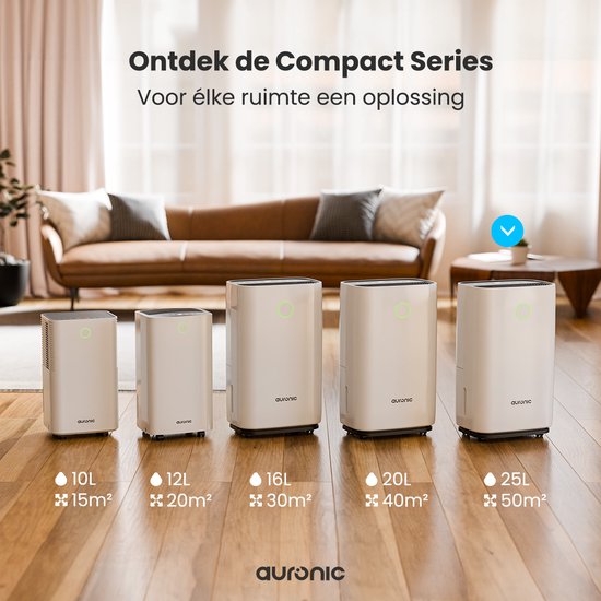 Auronic Luftentfeuchter - Compact Series - 25 l pro Tag - Waschtrockenfunktion - Schlafzimmer, Bad und Wohnzimmer - Weiß