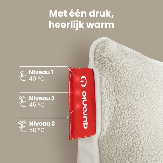 Auronic Wärmekissen - Sherpa Fleece - 45x45 - Kabellos - Wiederaufladbar - Elektrisches Kissen - Infrarot - Weiß