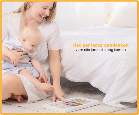 Frummel Fotorahmen Baby (33 x 18 cm) - Tonabdruck (Gipsabdruck Baby) - Besser als Gipsabdruck - Hand-Fuß-Abdruck - Mutterschaftsgeschenk Mädchen / Mutterschaftsgeschenk Junge - Weihnachtsgeschenk