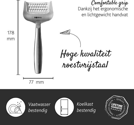 Boska Käsereibe Kopenhagen - Käsereibe Hartkäse - Käsereibe für gereiften Käse - Spülmaschinenfest - Multifunktionale Käsereibe - Edelstahl - 180 x 74x 20 mm - Küchenutensilien - Küchenzubehör - 10 Jahre Garantie