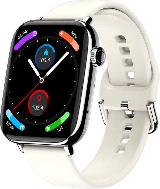 Nuvance - Smartwatch für Männer und Frauen mit Bluetooth - IP68 Wasserdicht - Geeignet für alle Smartphones - Schrittzähler und Herzfrequenzmesser - Silber