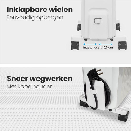 Auronic Ölradiator mit Thermostat - 2000W Heizleistung - Elektroheizung - Timer - 3 Stufen - Weiß
