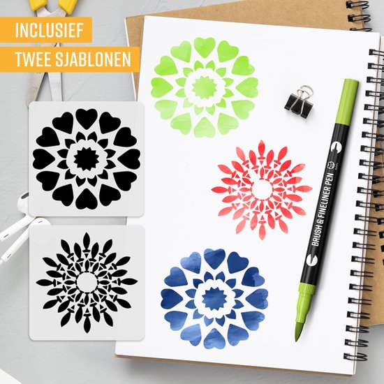 NAPI Twinmarkers - 24 Marker für Erwachsene - Doppelseitige Brush Pens - Fineliner Farbe - Filzstifte Handlettering - Bullet Journal Zubehör - Brush Pens Aquarell - Marker Kinder - Marker inkl. 2 Mandala-Schablonen