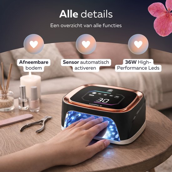Beeperfect® UV-Lampe Gel-Nägel - Nagellampe - Nagellampe UV Led - Nageltrockner - Kabellos - Reflektierende Innenseite - Rose Gold