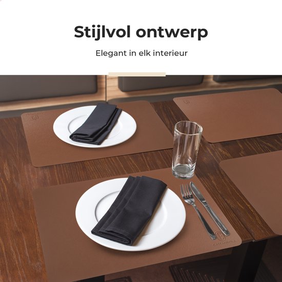 Castagnola Tischsets in Lederoptik - Rutschfeste Tischsets aus Kunstleder - Wasserabweisende Untersetzer - Untersetzer - 6 Stück - 45 x 30 cm - Braun