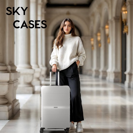 SKYCASES Urban Adventurer - Mittelgroßer Reisekoffer - Zahlenschloss - 44x27x66cm - 78L - Reisekoffer mit Kofferschloss - Spinner-Räder - Weiß V2