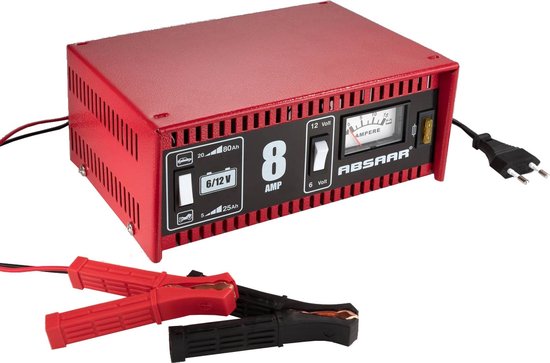 Absaar Batterieladegerät 6/12 V 8 A – für Auto und Motorrad – Metallgehäuse