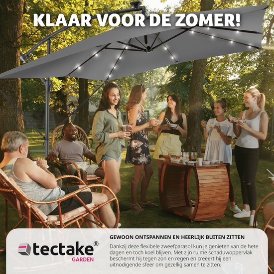 tectake Rechteckiger Sonnenschirm - Mit Solar-LED-Beleuchtung - Inkl. Schutzhülle - Schwebender Sonnenschirm - Sonnenschutz Terrasse, Garten - Balkon Sonnenschirm - Großer Sonnenschirm - 250x300cm - Grau