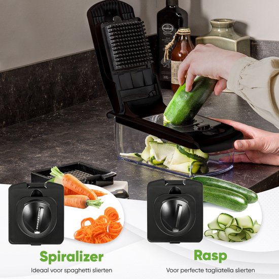 Stosh Mandoline - Gemüseschneider - Zwiebelschneider - Spiralschneider - 7 Teile - Schwarz - BPA frei