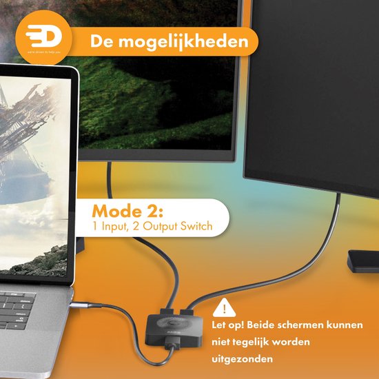Drivv. HDMI-Umschalter - 2-in-1 out / 1-in-2 out - Bidirektional - Unterstützt 720p/1080p/4K/3D - Schwarz