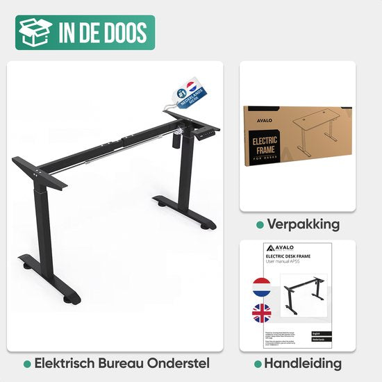 Avalo Schreibtischgestell - Elektrisch - Verstellbar - für Tischplatte 60-80 x 100-160cm - Stahl - Schwarz