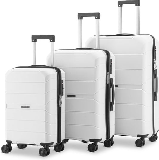 SKYCASES Urban Adventurer - Kofferset - 3-teilig - Zahlenschloss - 232L - Spinnerrollen - Reisekoffer mit Kofferschloss - Leichtgewicht - Weiß
