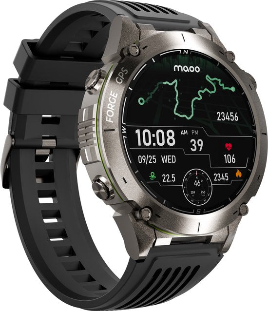 Maoo FORGE - GPS Smartwatch Herren - 1.43" AMOLED Display - 3 Bänder - GPS (5 Satelliten) - Klingelfunktion - 730mAh Akku (lange Akkulaufzeit) - 170+ Sportmodi - Herzfrequenz, Blutdruck, SpO2, Schrittzähler - Kompass, Taschenlampe - 1 ATM Wasserdicht - Gu