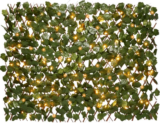 Brixy Künstliche Hecke Solar - Led - Ausziehbar - 180 x 90 cm - Künstlicher Efeu - Künstliche Pflanzen für den Außen- und Innenbereich - Pflanzenimitation - Künstlicher Efeu - Ausziehbar - Licht - Beleuchtung