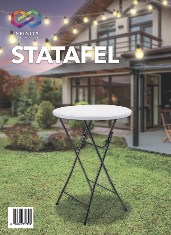 Infinity Goods Stabiler Stehtisch - Partytisch - Stabil und wetterfest - klappbar - 80cm x 110cm - Party - 1 Stück - Weiß/Grau