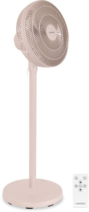 VONROC Bodenventilator – 3 Geschwindigkeitsstufen – inkl. Fernbedienung – Timer – in 3 Höhen verstellbar – beige