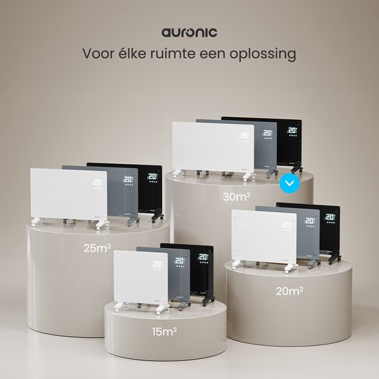 Auronic Elektroheizung - Mit Thermostat und Fernbedienung - Glasheizkörper - 1500W Heizleistung - Für Räume bis zu 20 m²- Schwarz